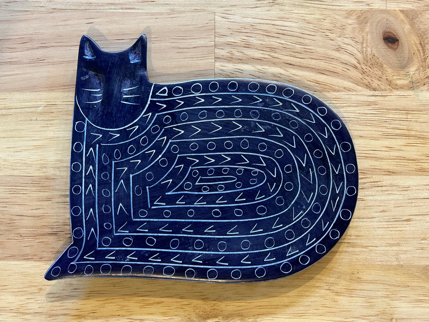 Hand-Carved Stone Cat Dish from Kenya