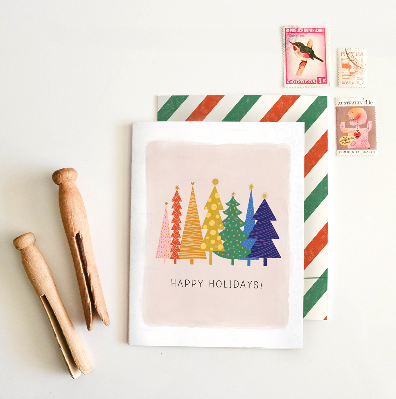 Rainbow Happy Holidays | Holiday Christmas Tree Winter Card