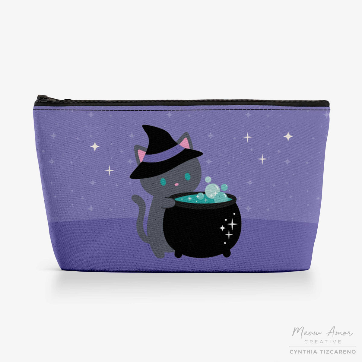 Gray Cat Cauldron Canvas Zipper Bag