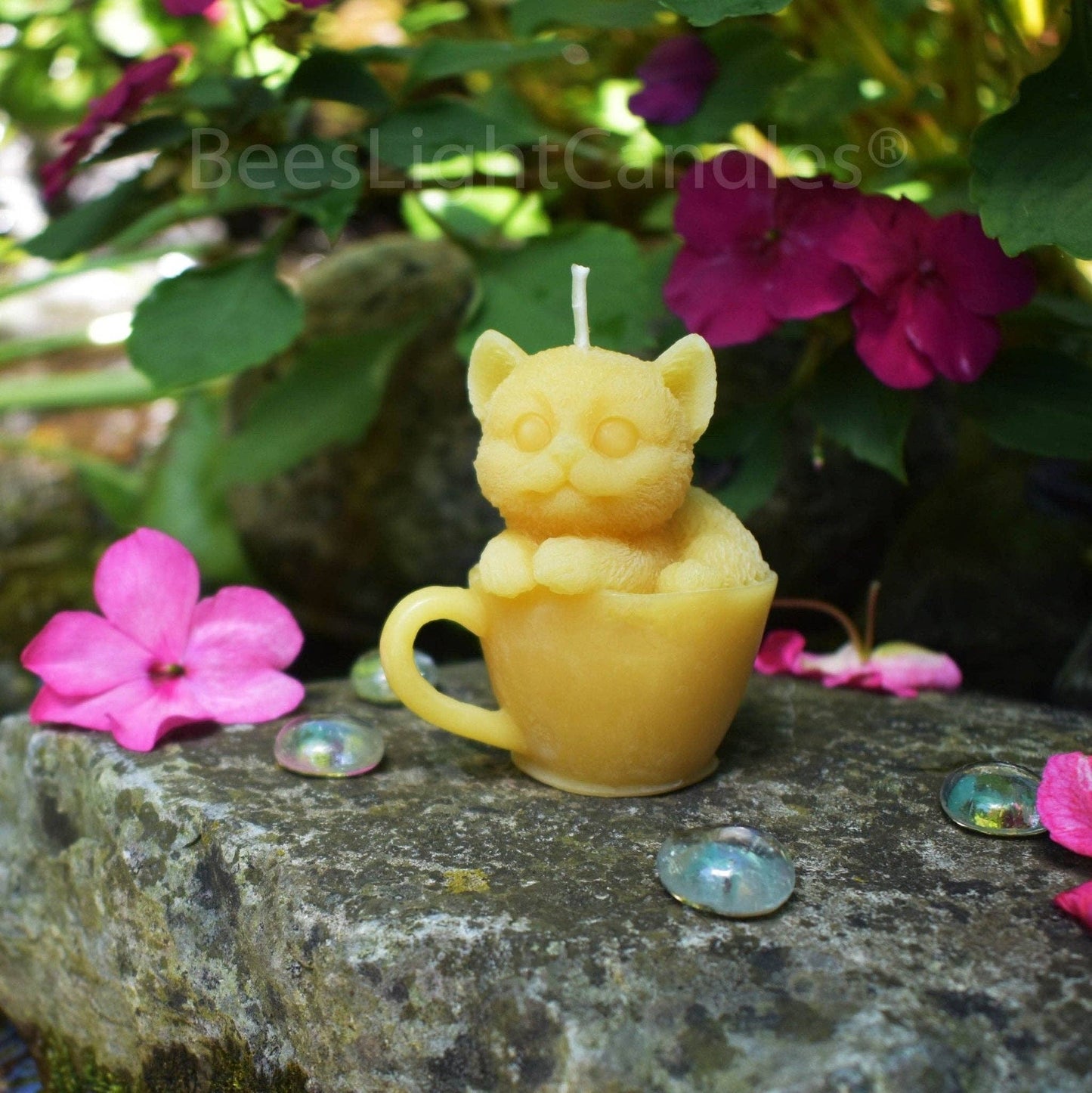 Kitty Cat Tea Cup Beeswax Candle