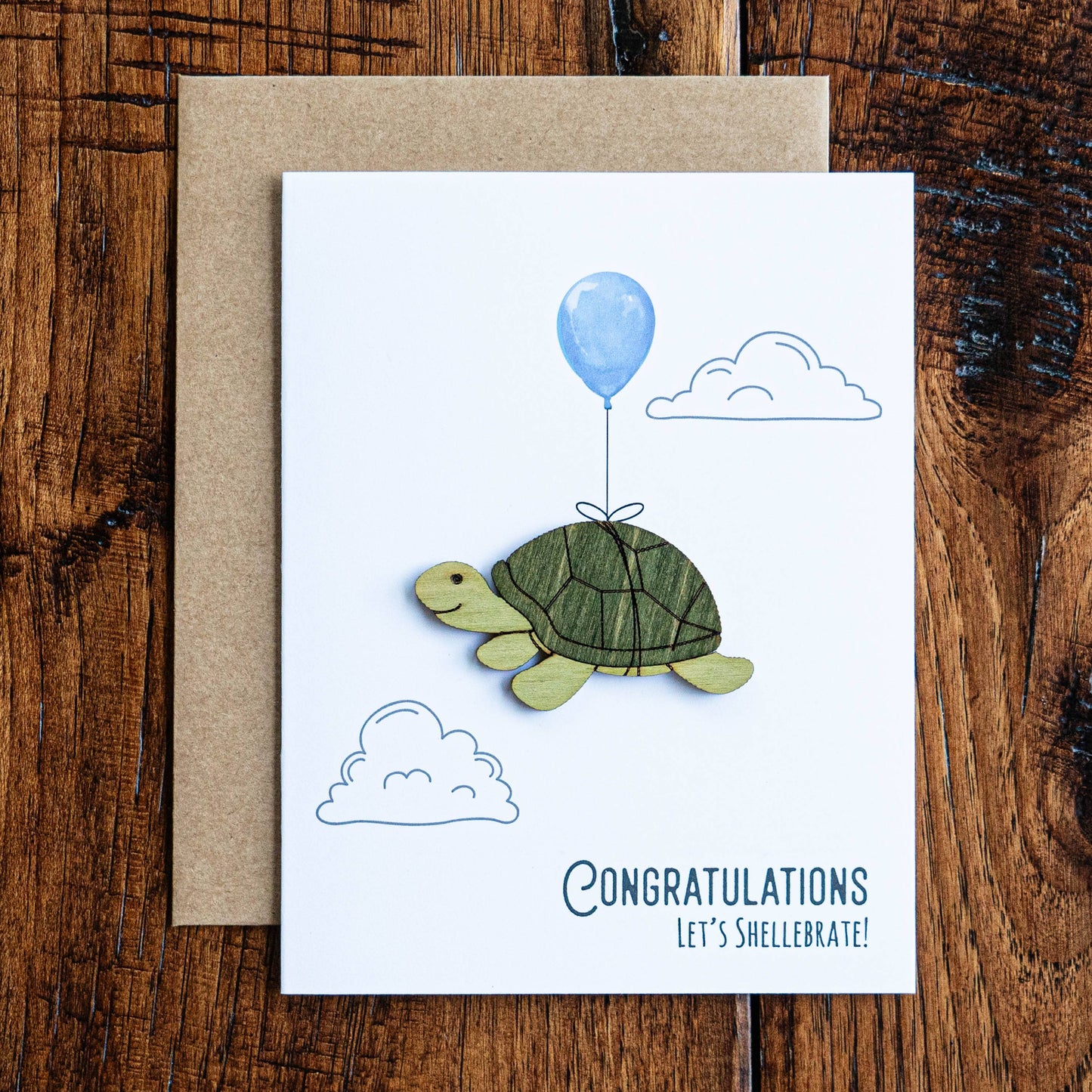 Congratulations Card Let's Shellebrate Turtle card with wood