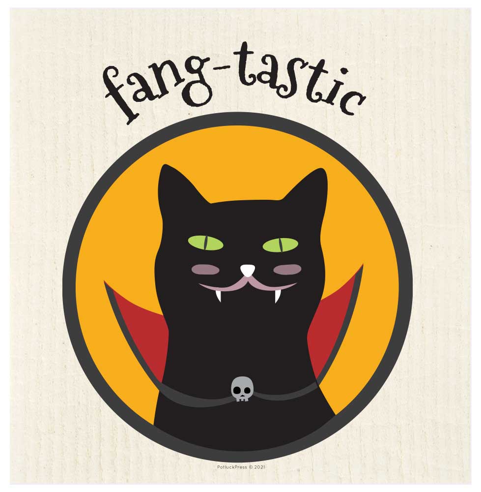 Fang-tastic Kitty Halloween Swedish Dishcloth