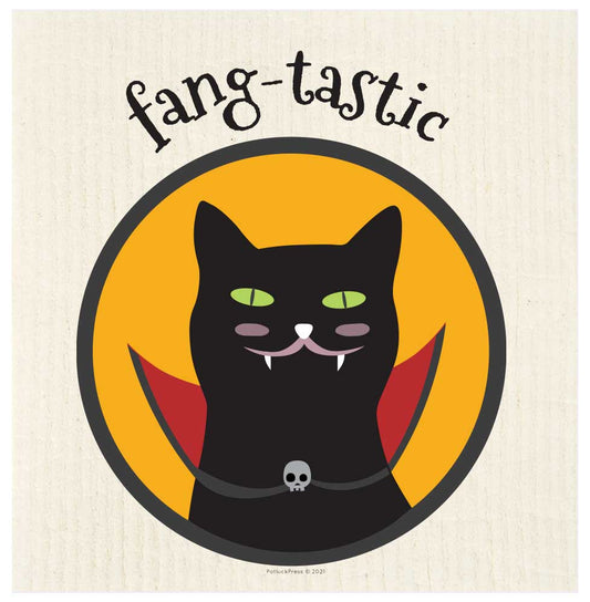 Fang-tastic Kitty Halloween Swedish Dishcloth