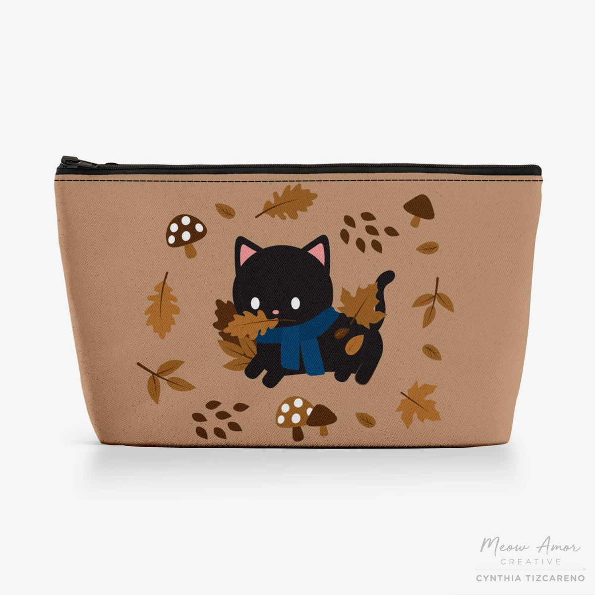 Autumn Black Cat Canvas Zipper Bag