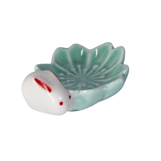 Sakura Rabbit Porcelain Chopsticks Rest 2"L Green