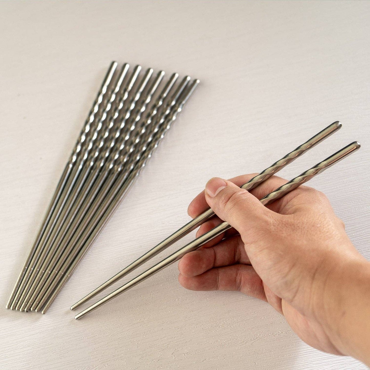 5 Piece Twisted Swirl Chopsticks Set Stainless Steel