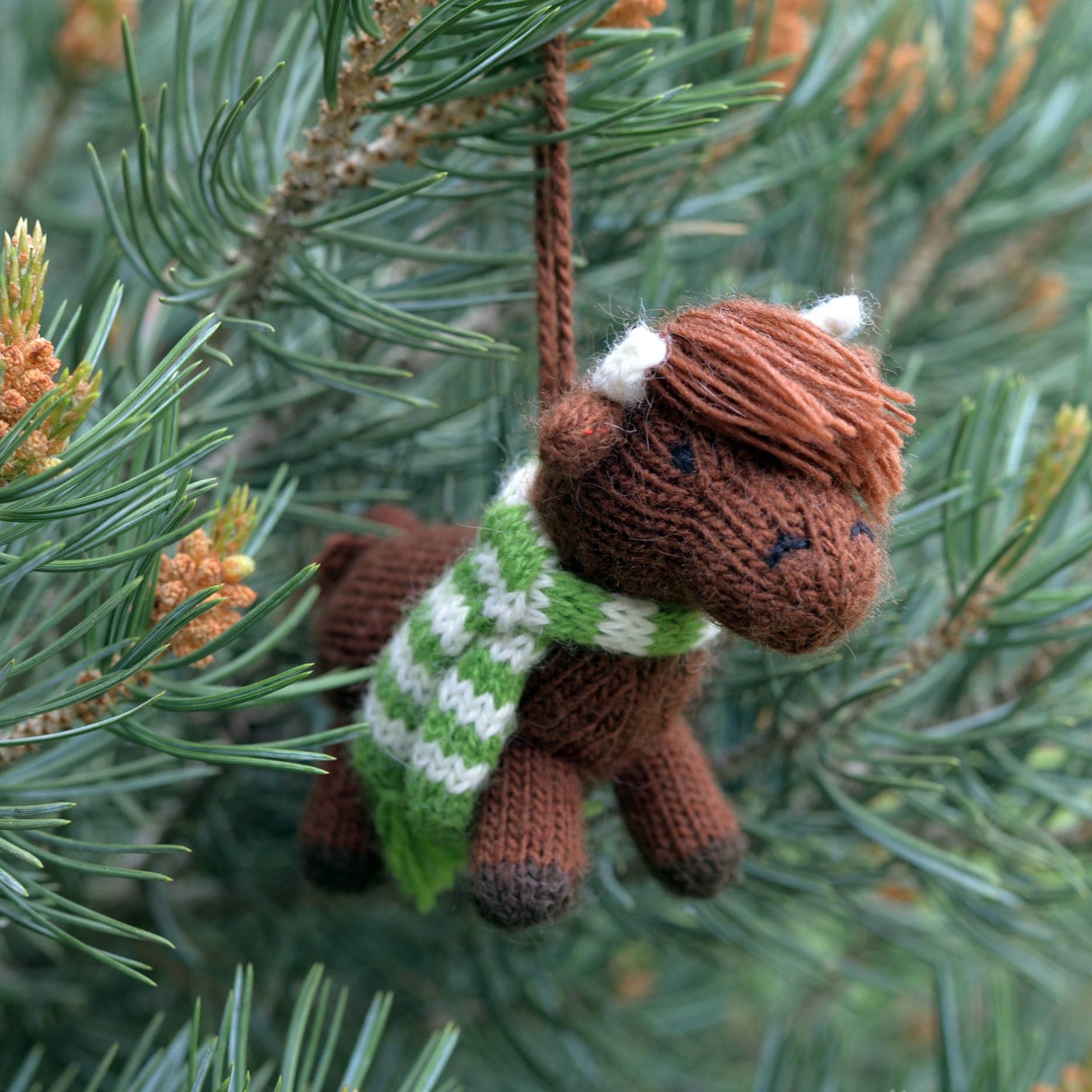 Handmade Knit Highland Cow Holiday Ornament - Fair Trade