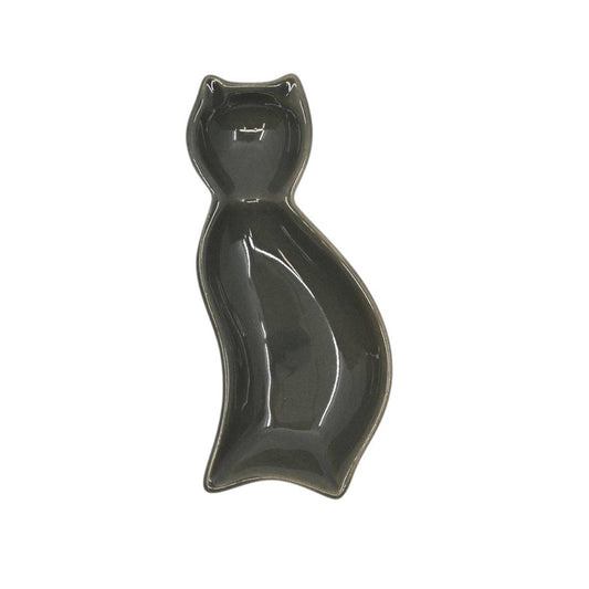 4"L Cat Shaped Porcelain Sauce Dish Mocha Brown