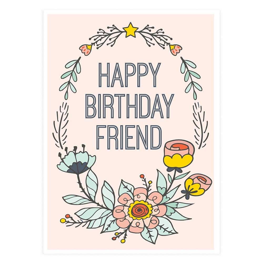 Happy Birthday Friend Wreath Greeting Card