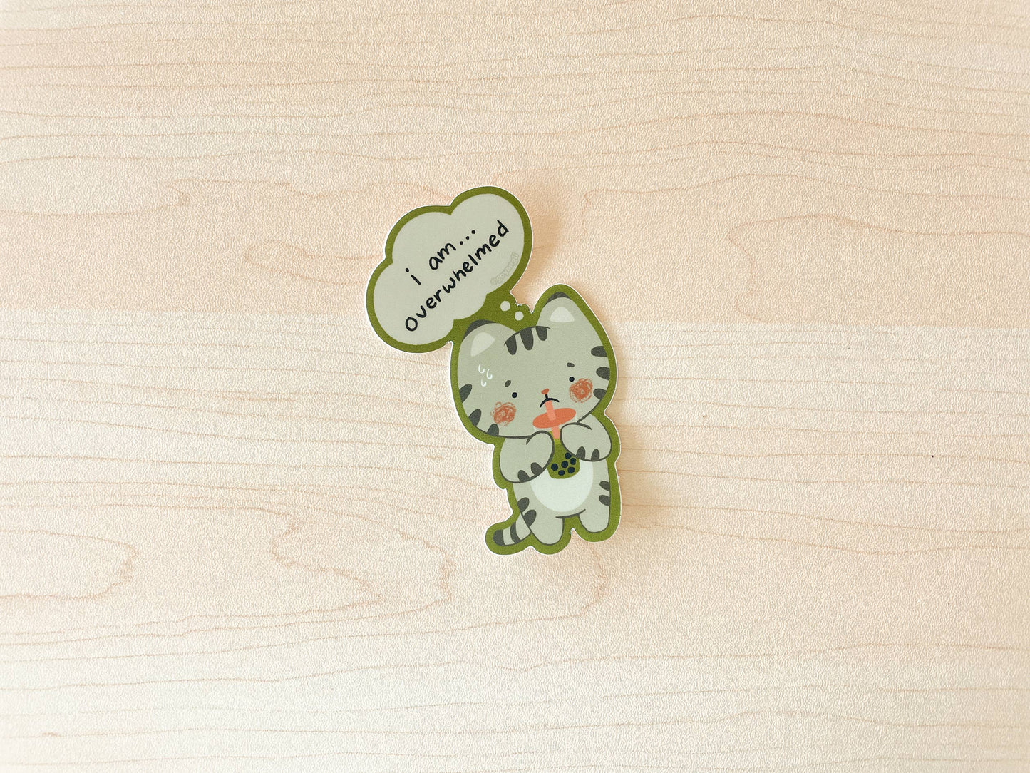 Overwhelmed Boba Cat Sticker