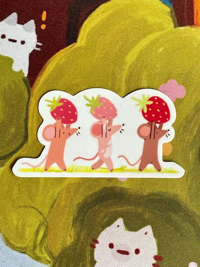 Strawberry Foragers Mice Matte Weatherproof Sticker
