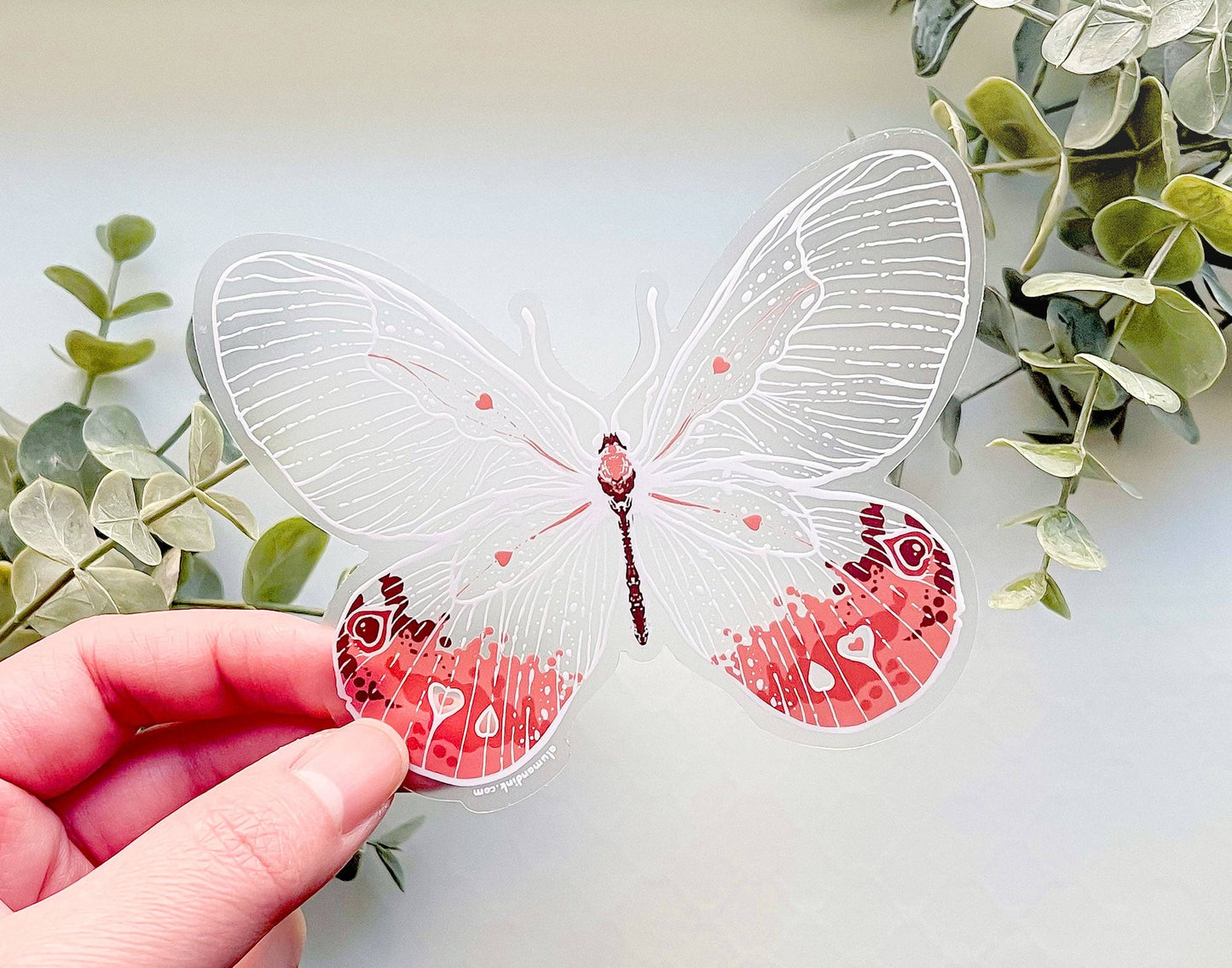 Transparent Pink Glasswing Butterfly Sticker