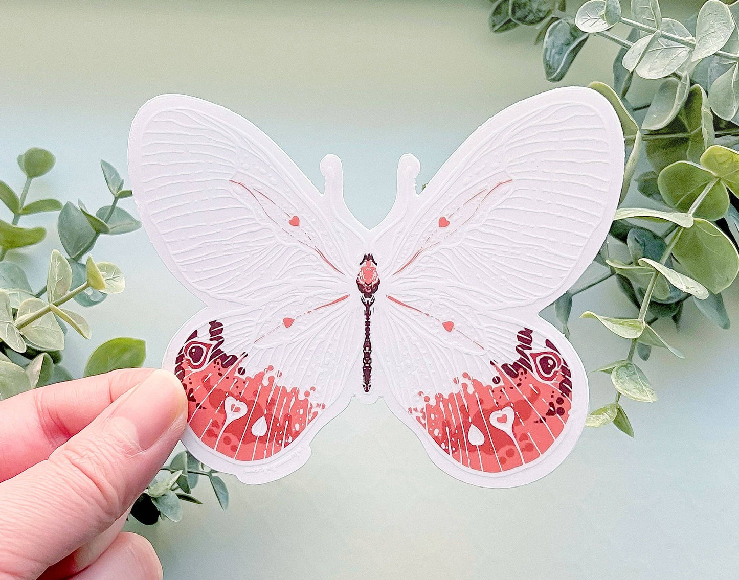 Transparent Pink Glasswing Butterfly Sticker