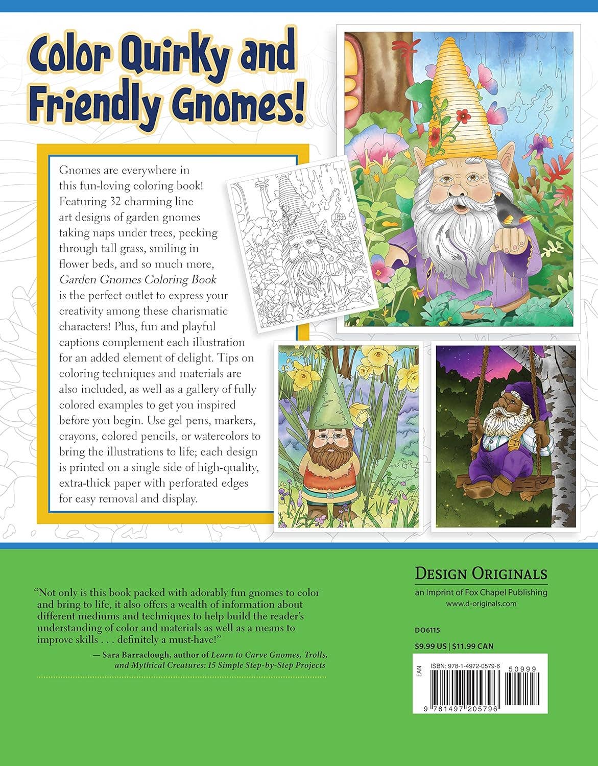 Garden Gnomes Coloring Book - 32 Charming Designs