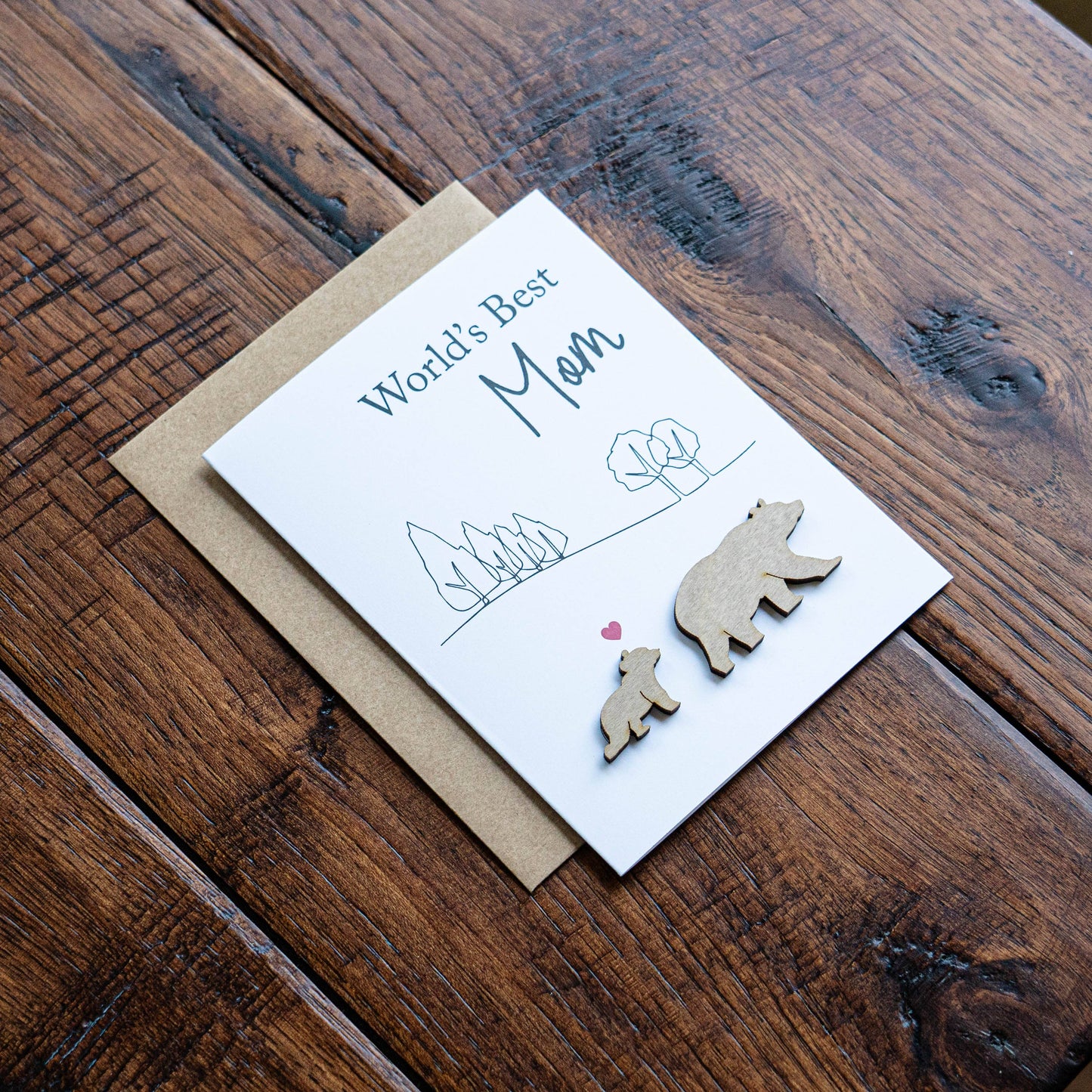 World's Best mom, Mama Bear Mother's Day card with Wood