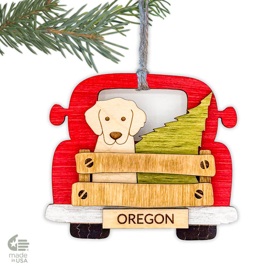 Classic Red Truck & Dog Ornament