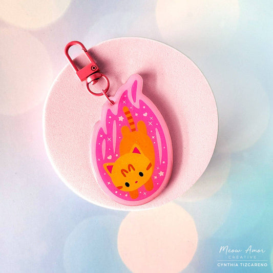 Orange Tabby Cat Comet Glitter Acrylic Charm