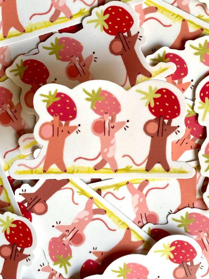 Strawberry Foragers Mice Matte Weatherproof Sticker