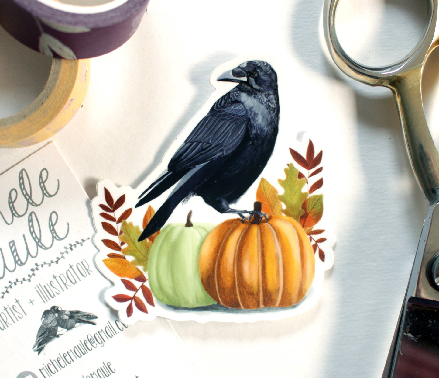 Crow with Pumpkins Sticker