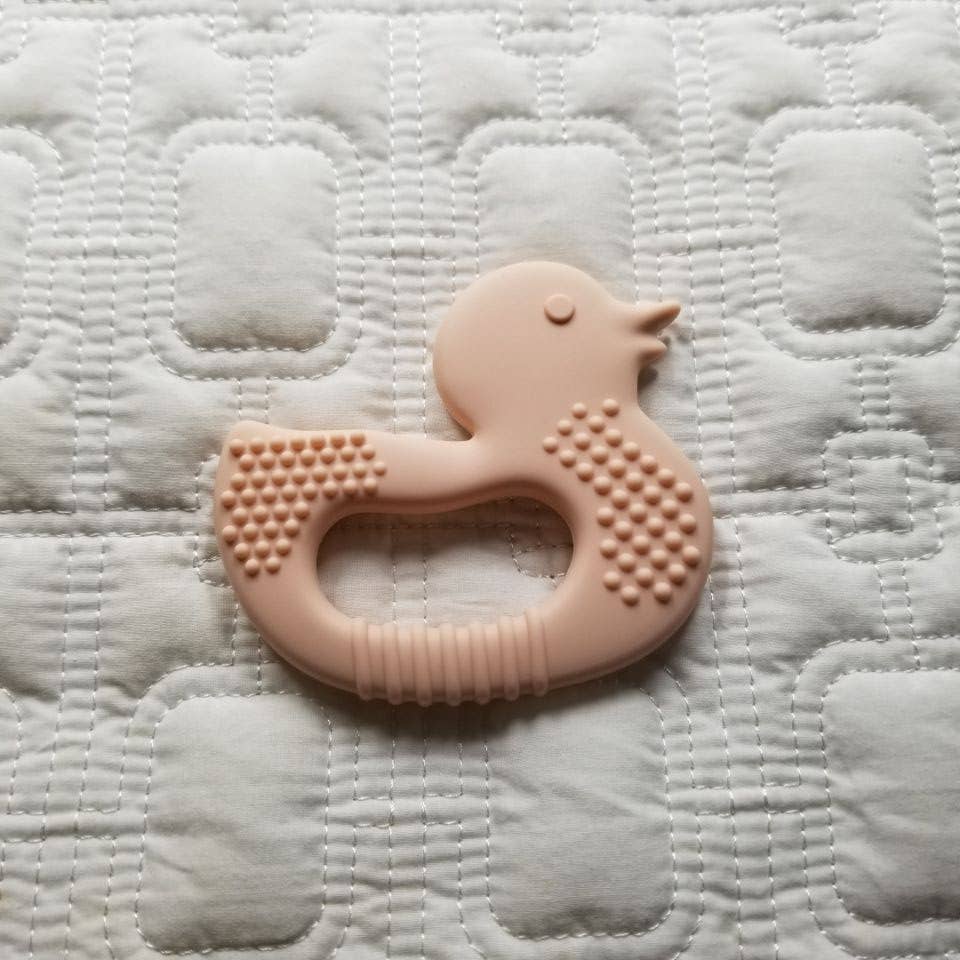 Duck Silicone Teether Toy - Yellow and Pink