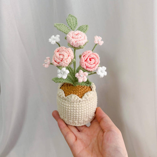 Handmade Crochet Rose Potted Plant, Cute Amigurumi Plant