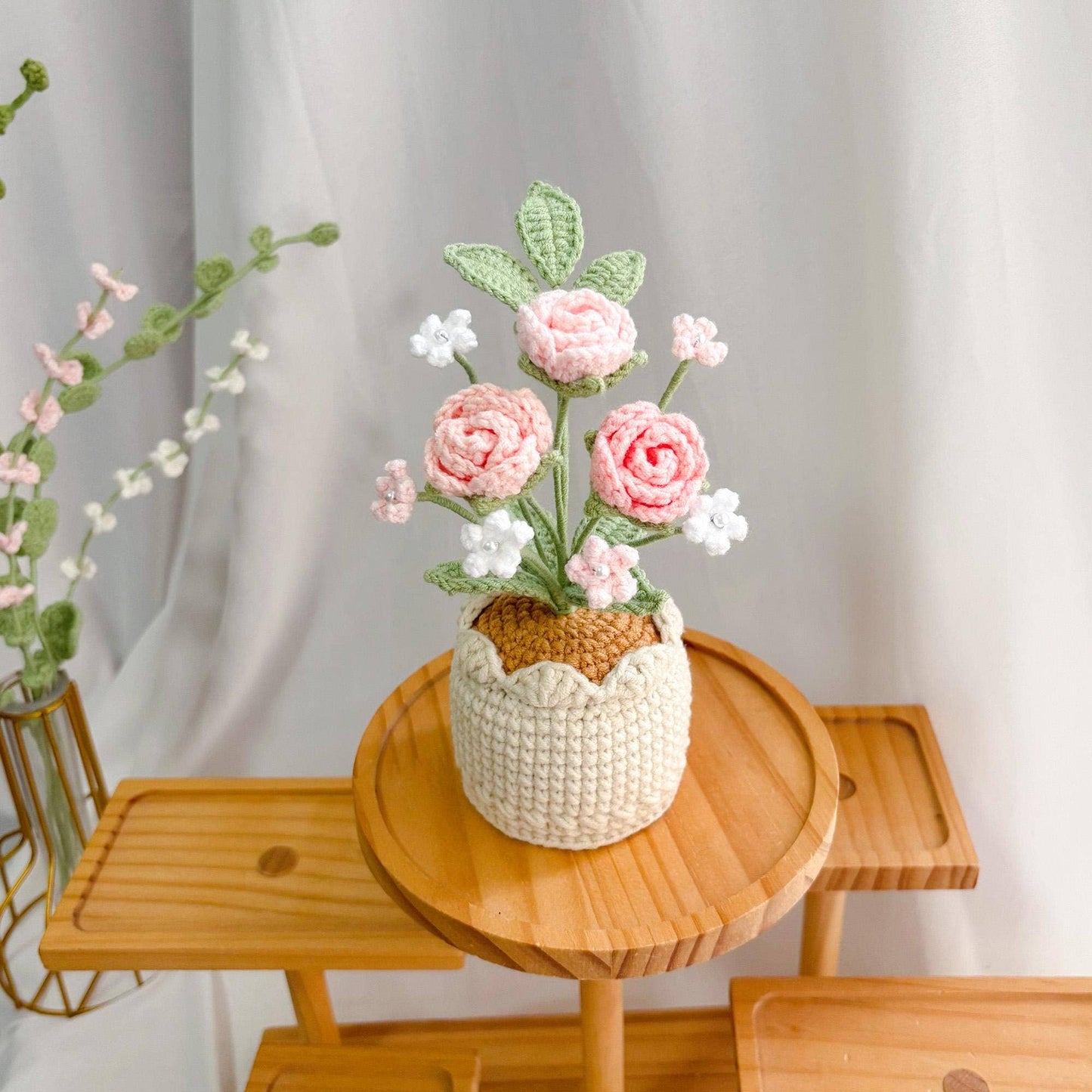 Handmade Crochet Rose Potted Plant, Cute Amigurumi Plant