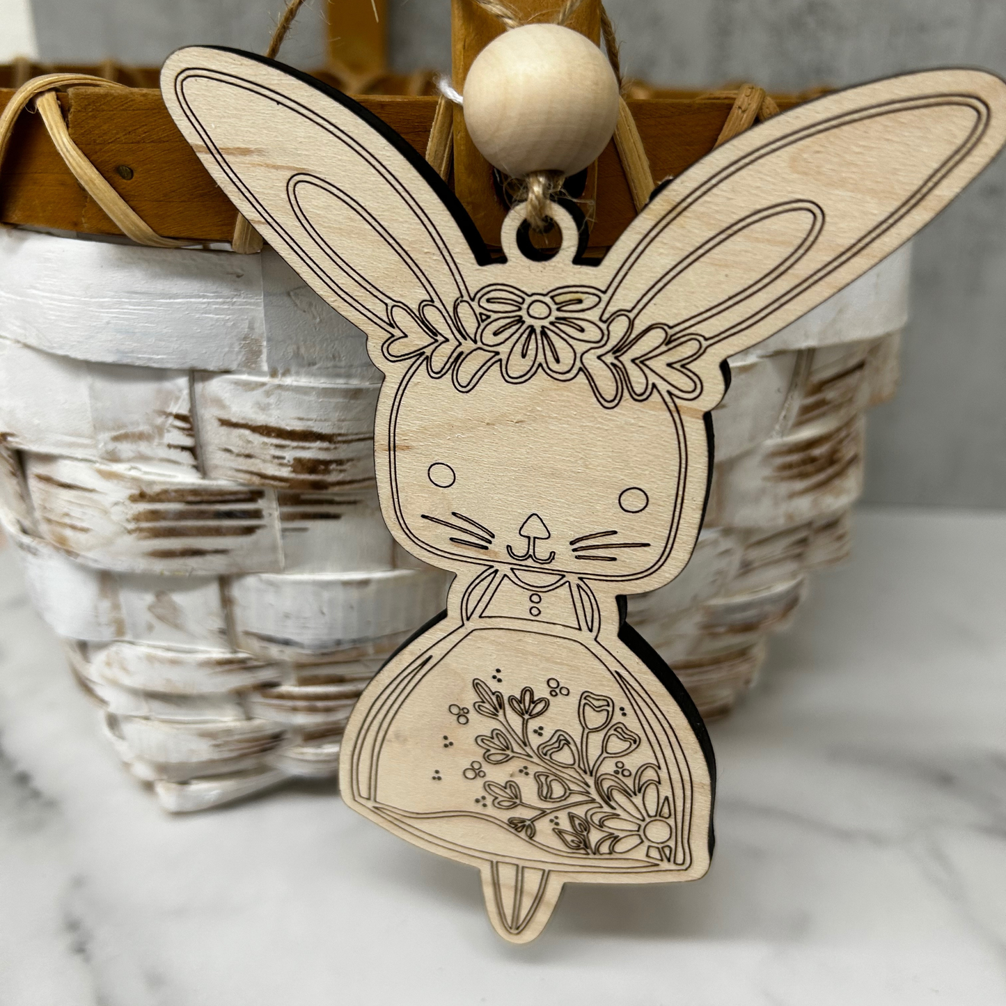 Wooden Easter Basket Bunny Tags