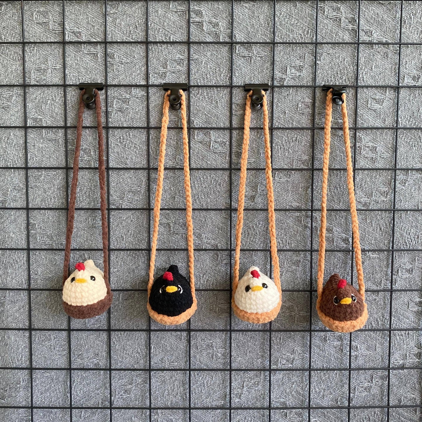 Crochet Chicken Car Hanger, Cute Amigurumi Chicken On Swing