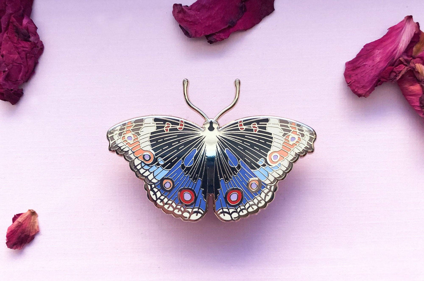 Blue Pansy Butterfly (Junonia orithya) Enamel Pin