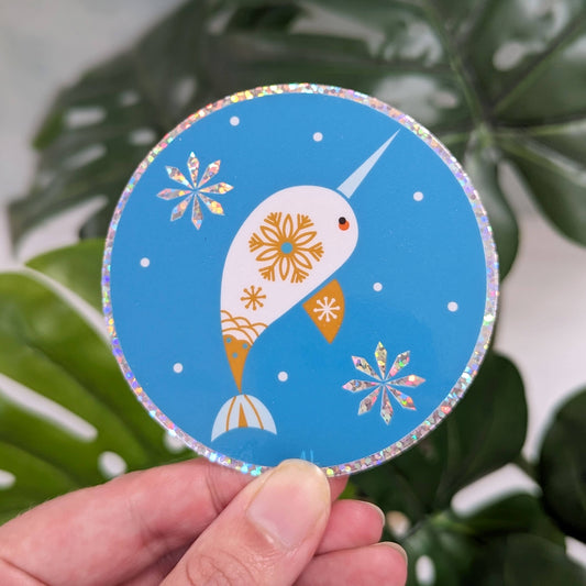 Glitter Winter Narwhal Vinyl Sticker