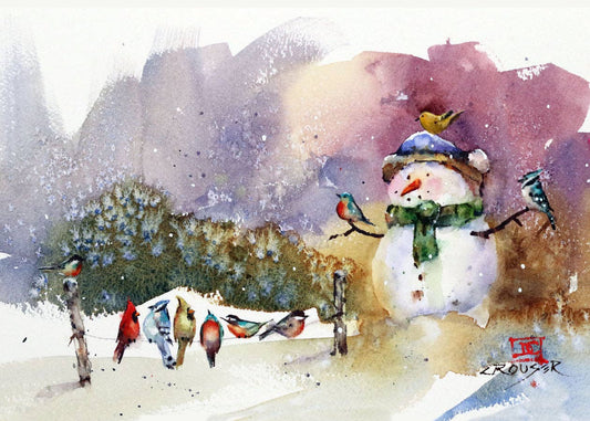 Snowman and Songbirds 5x7" Greeting Card