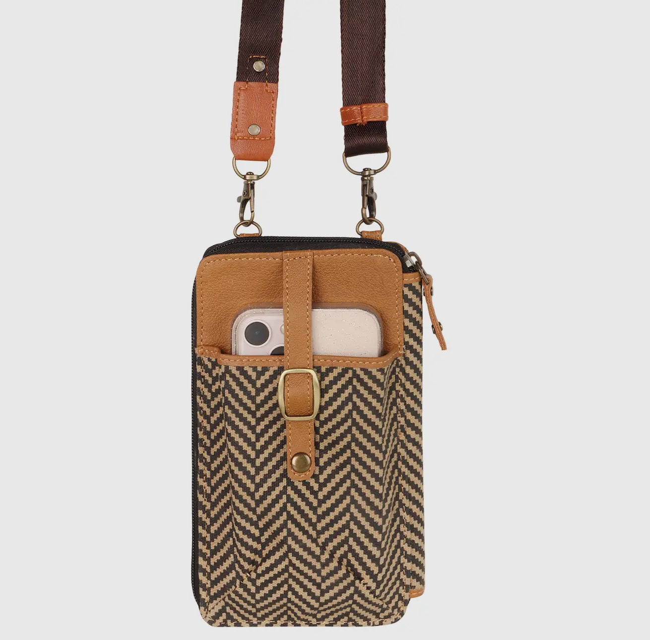 Herringbone Cross Body Bag with Built-in Wallet