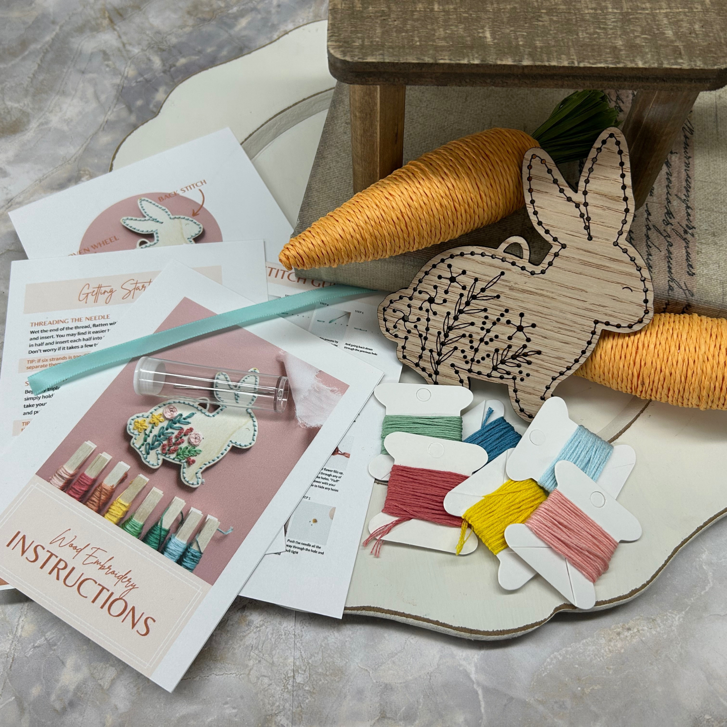 Spring Bunny - DIY Wood Embroidery Kit