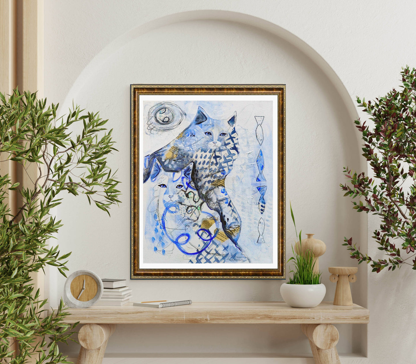 Art print "Mountain Cats Blue" water element