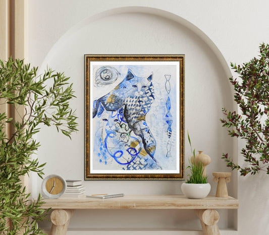 Art print "Mountain Cats Blue" water element