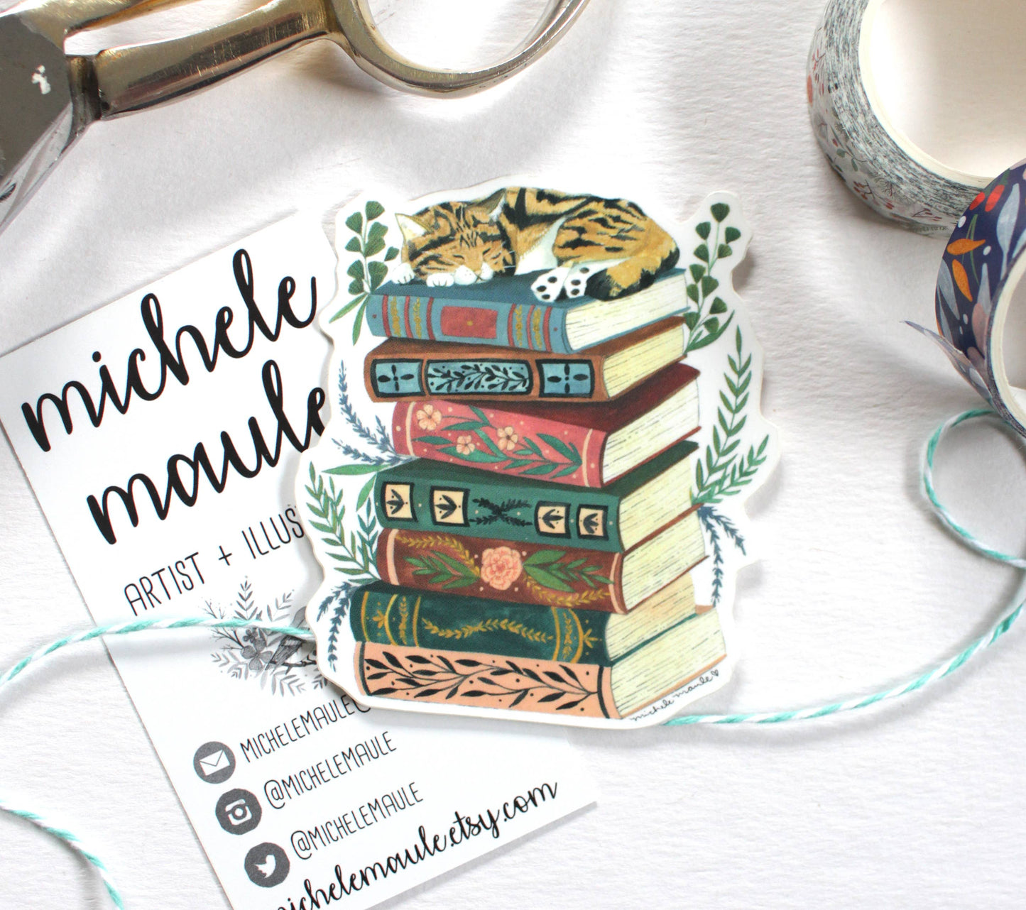 2.5 x 3" Cat Nap with Books Vinyl Sticker