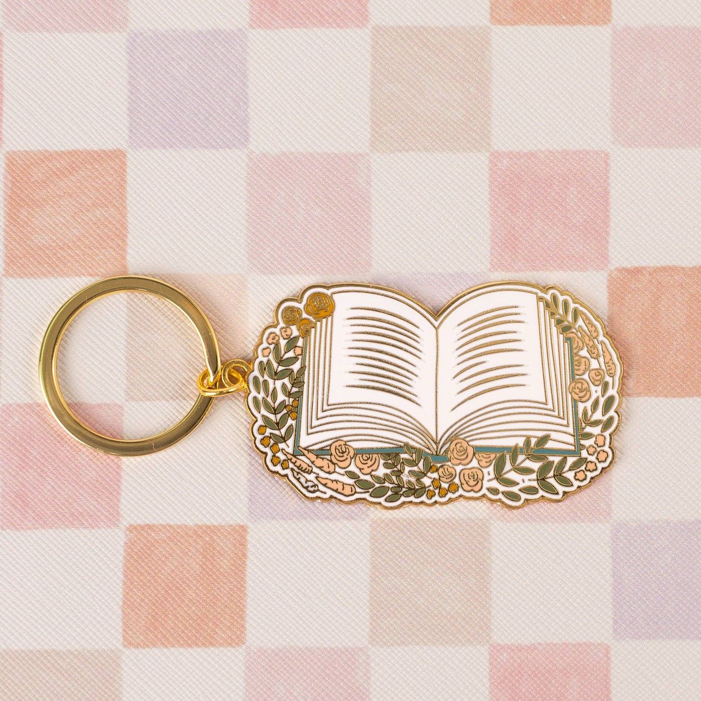 Floral Book Metal Keychain 2x2 in.