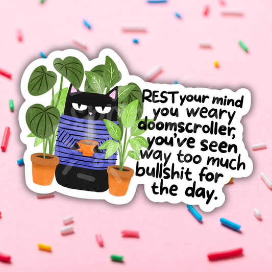 Weary Doomscroller Vinyl Sticker