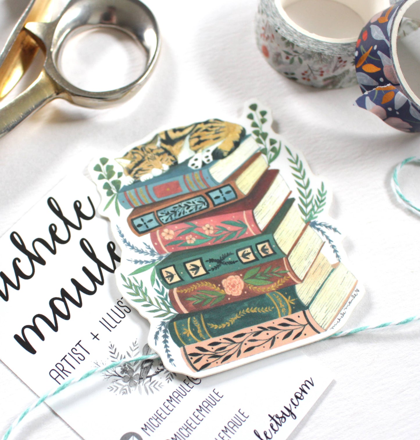 2.5 x 3" Cat Nap with Books Vinyl Sticker