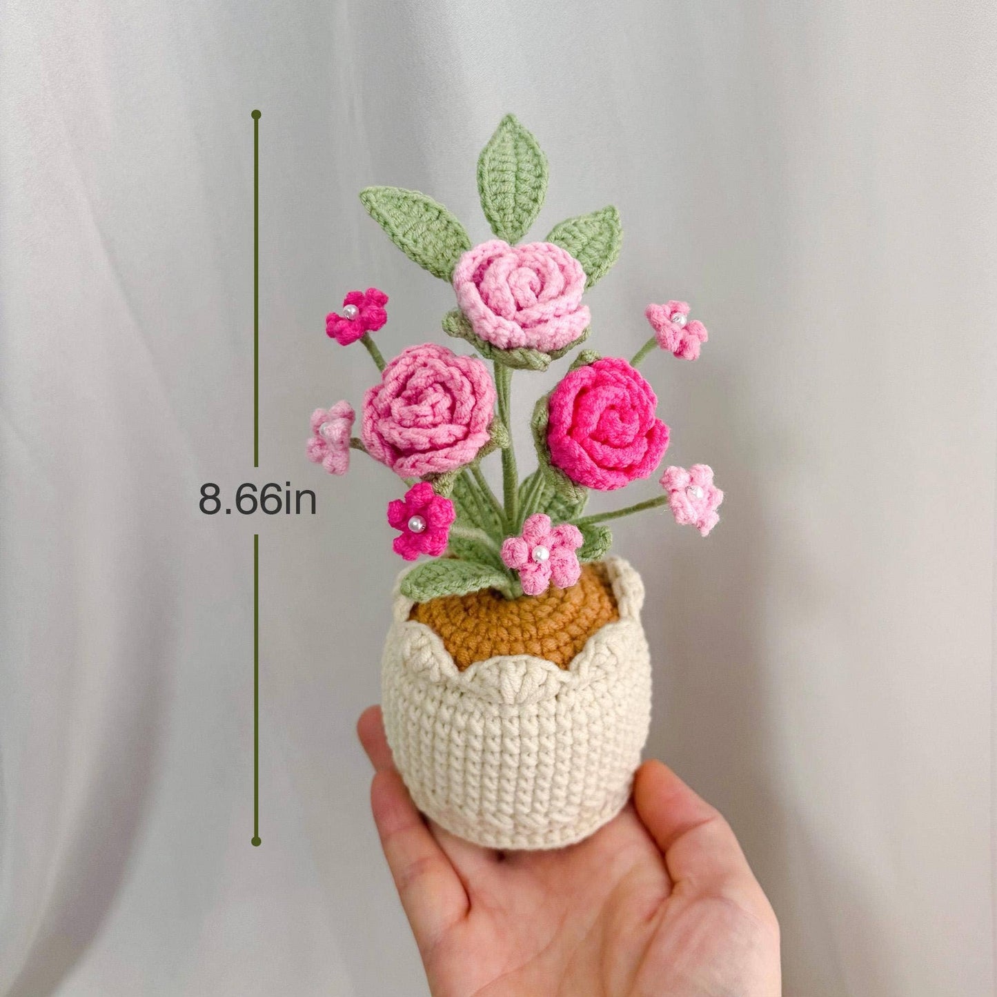 Handmade Crochet Rose Potted Plant, Cute Amigurumi Plant