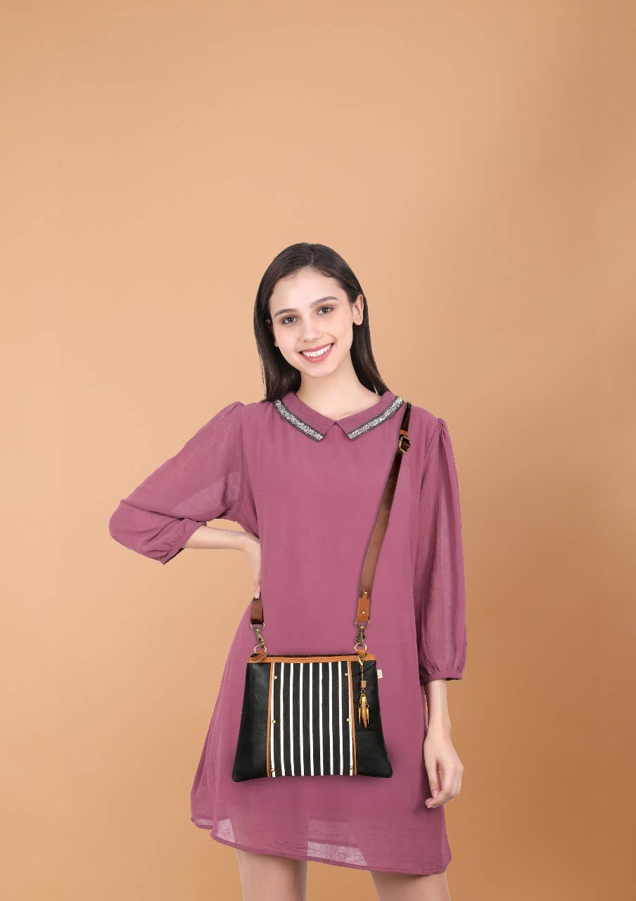 Angled Crossbody Bag - Striped