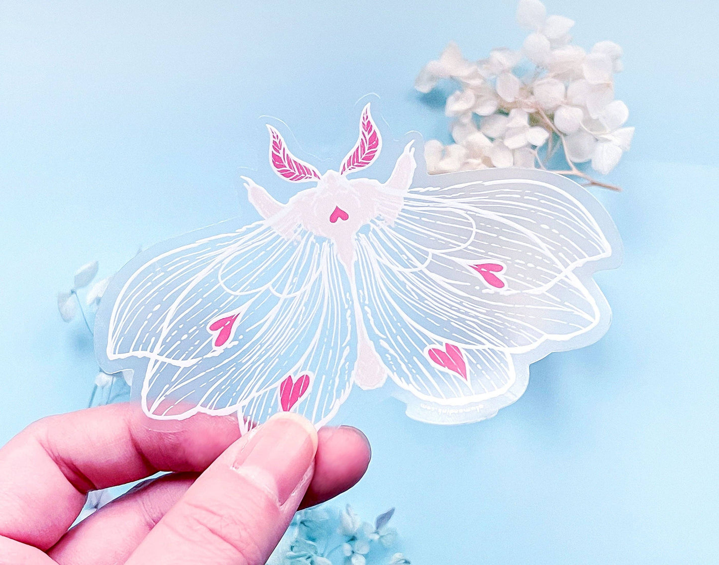 Transparent Ghost Heart Moth Sticker