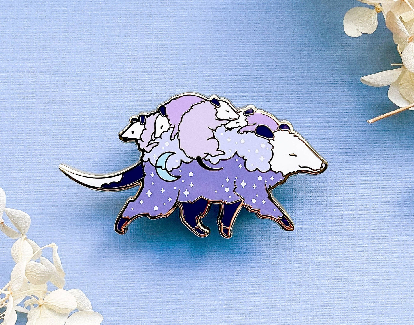 Opossum Mom Bus and Babies Enamel Pin