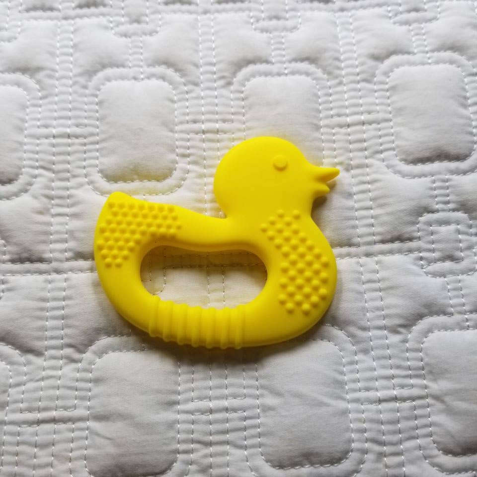 Duck Silicone Teether Toy - Yellow and Pink