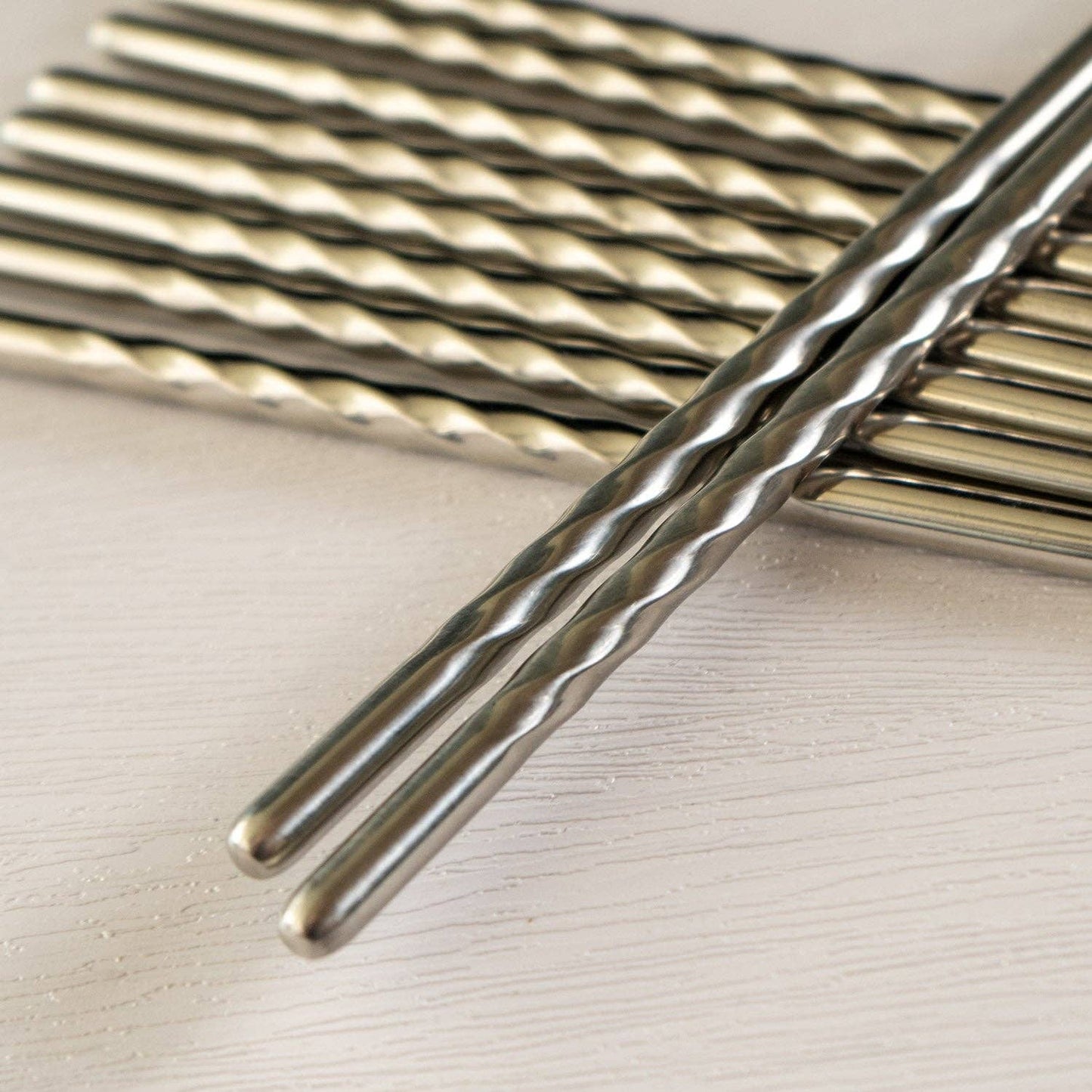5 Piece Twisted Swirl Chopsticks Set Stainless Steel