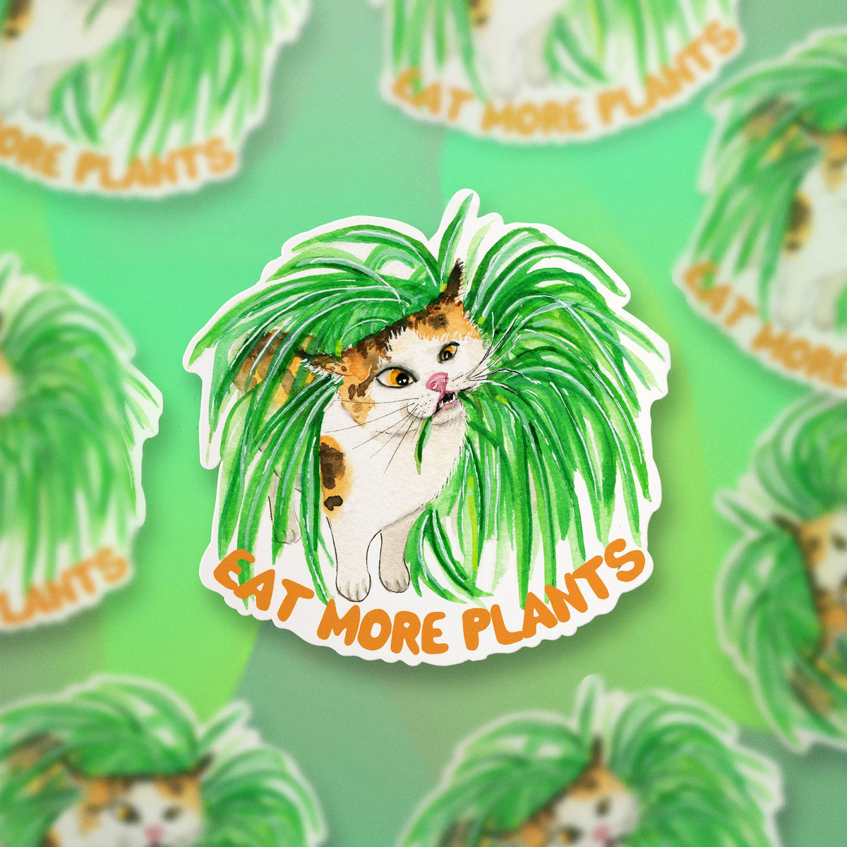 Eat More Plant Cat - Funny Vinyl Stickers