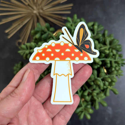 Mushroom and Butterfly Vinyl Sticker