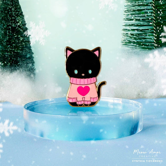 Black Cat Sweater Enamel Pin