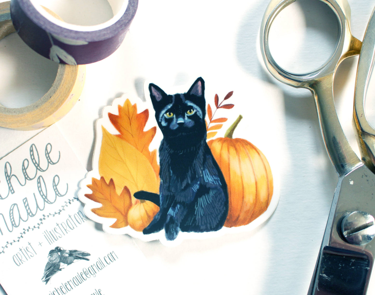 Cat and Pumpkins Sticker