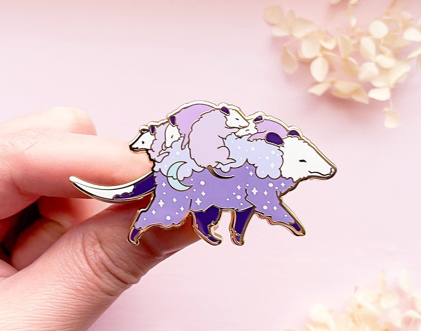 Opossum Mom Bus and Babies Enamel Pin